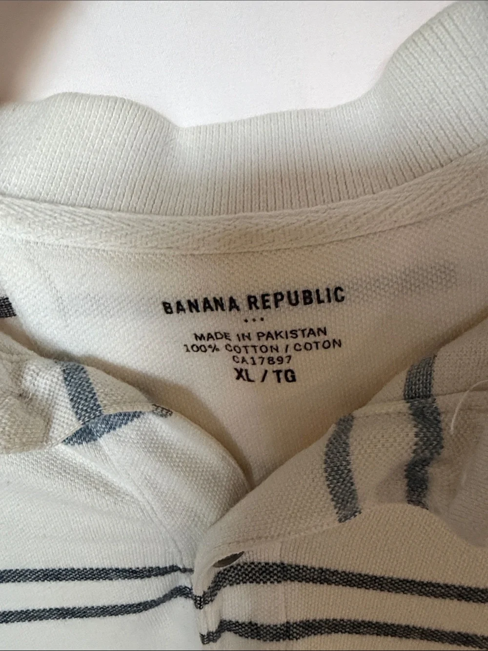 Banana Republic Cream Polo with Navy & Light Blue Stripes